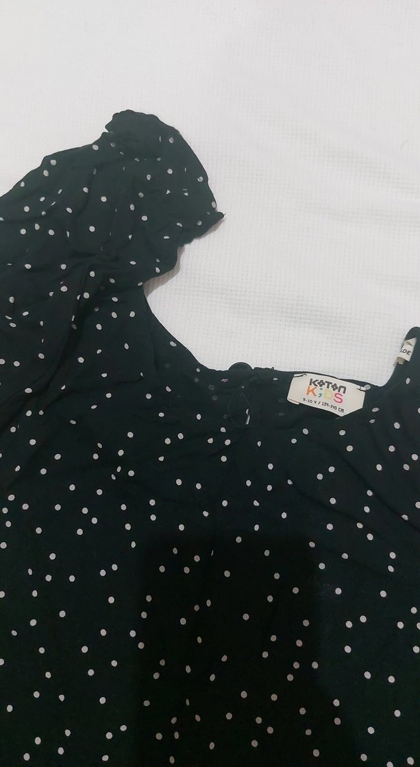 Siyah Puantiyeli Uzun Kollu Kız Elbisesi - Görsel 2