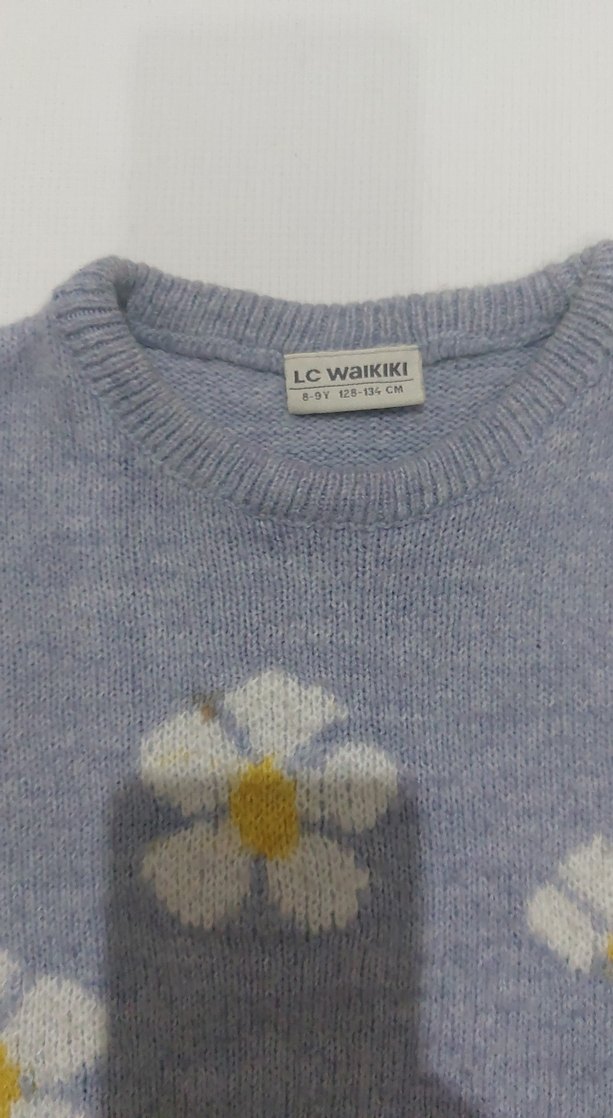 Kız Çocuk Gri Nakışlı Triko Kazak - Görsel 2