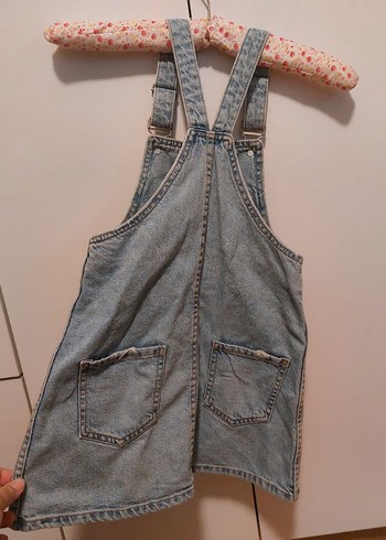Kız Çocuk Denim Düğmeli Askılı Elbise - Görsel 2