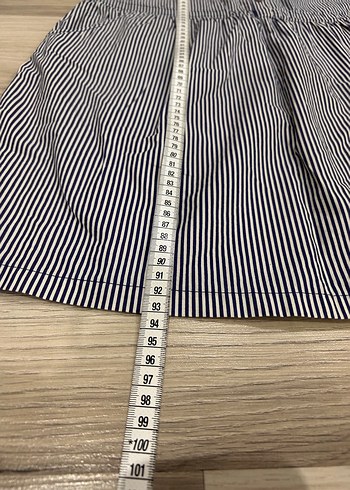 Gri Çizgili Düğmeli Kısa Kollu Elbise - Görsel 3