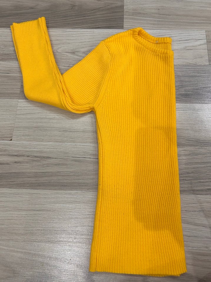 Sarı Uzun Kollu Kadın Fitili Kazak - Görsel 4