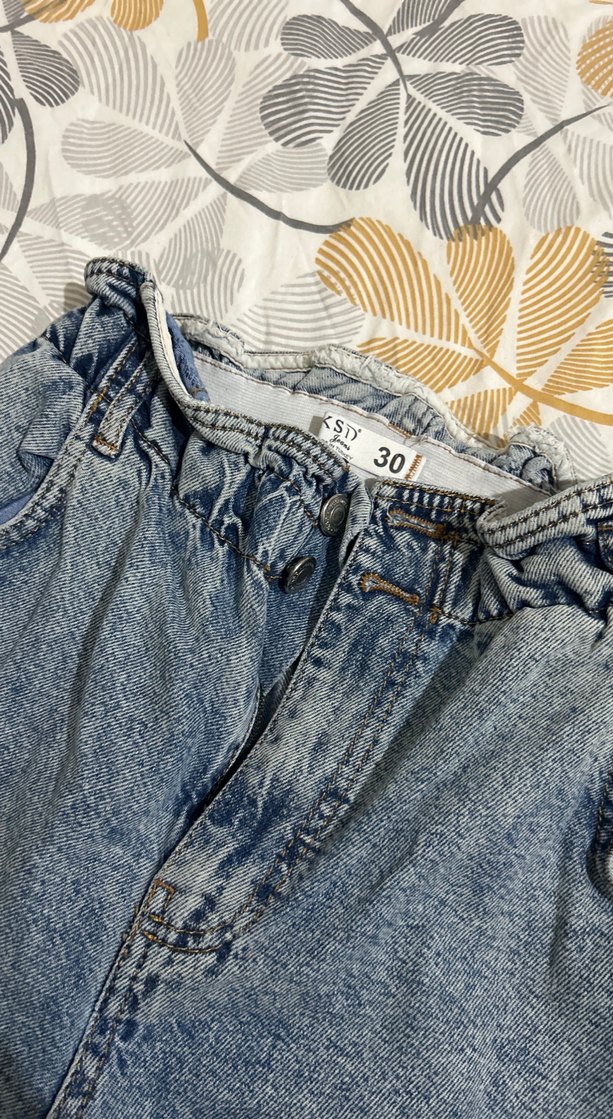 Kadın Mavi Bol Kesim Denim Pantolon kot - Görsel 3