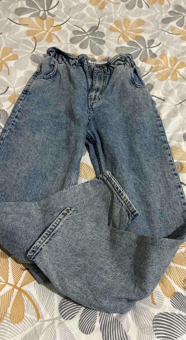 Kadın Mavi Bol Kesim Denim Pantolon kot - Görsel 2