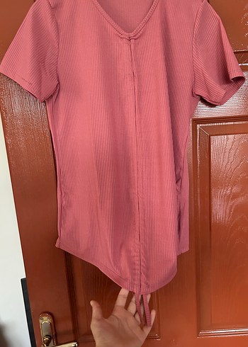 Pembe V Yakalı Kısa Kollu Hamile Bluzu - Görsel 2