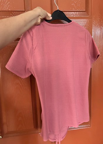 Pembe V Yakalı Kısa Kollu Hamile Bluzu - Görsel 3