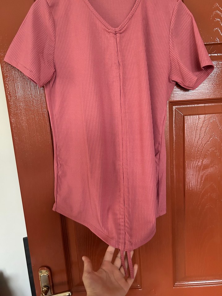 Pembe V Yakalı Kısa Kollu Hamile Bluzu - Görsel 2