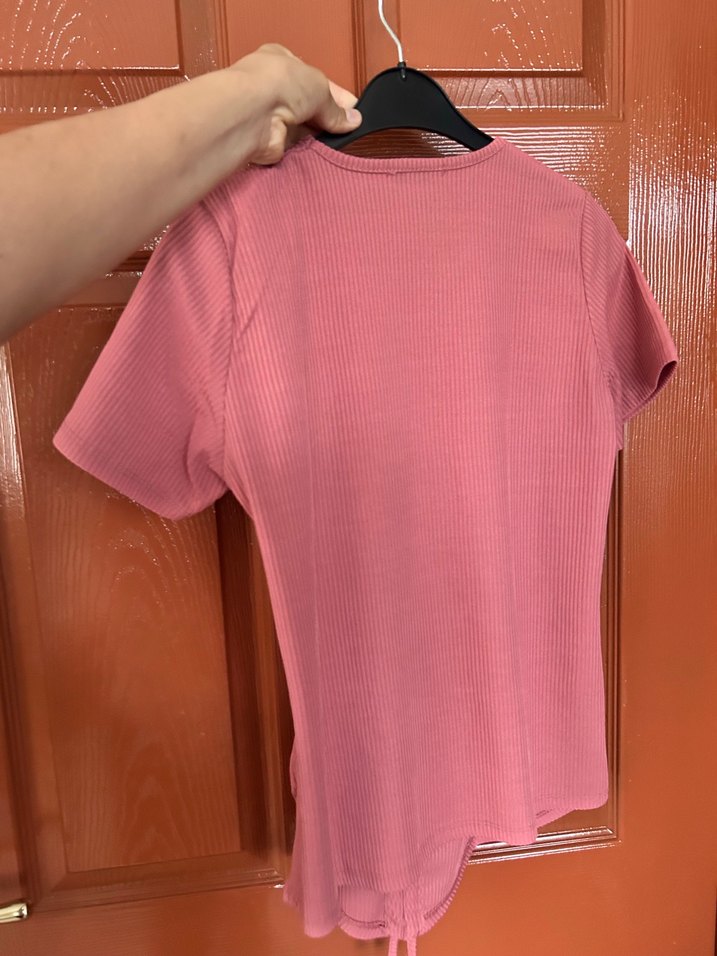 Pembe V Yakalı Kısa Kollu Hamile Bluzu - Görsel 3