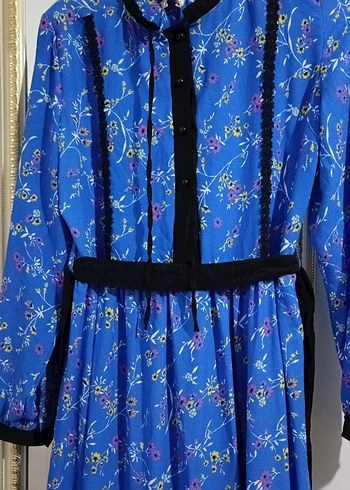 Uzun Mavi Bohem Elbise - Görsel 2