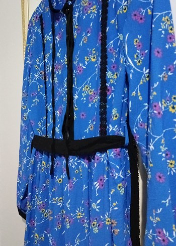 Uzun Mavi Bohem Elbise - Görsel 3