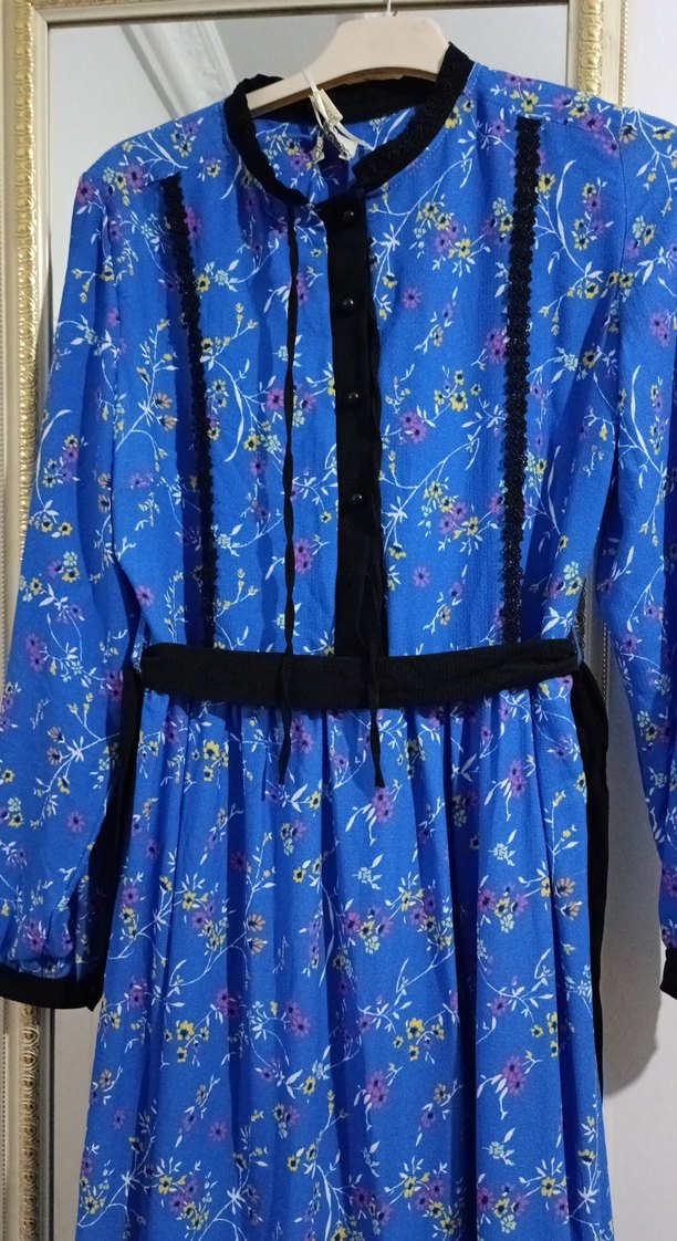 Uzun Mavi Bohem Elbise - Görsel 2