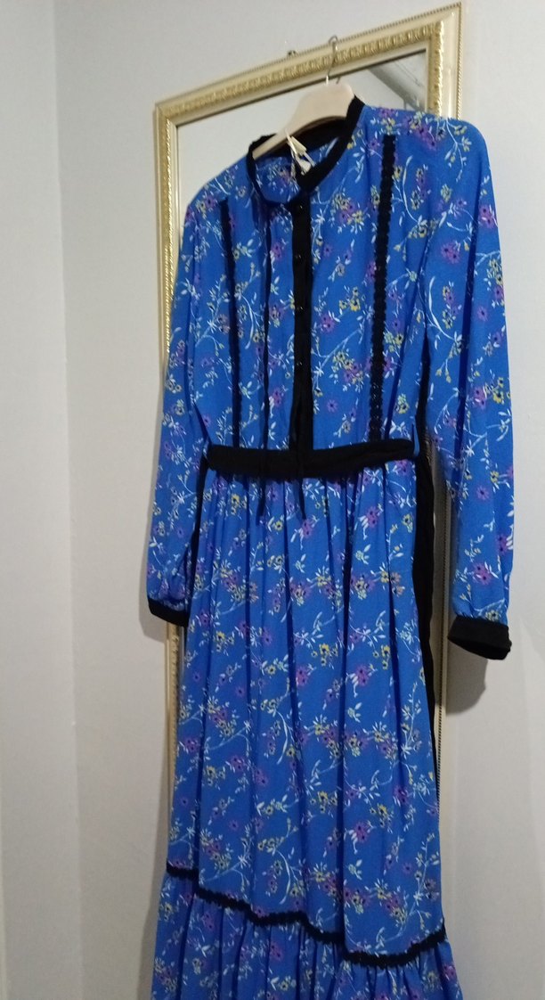 Uzun Mavi Bohem Elbise - Görsel 4