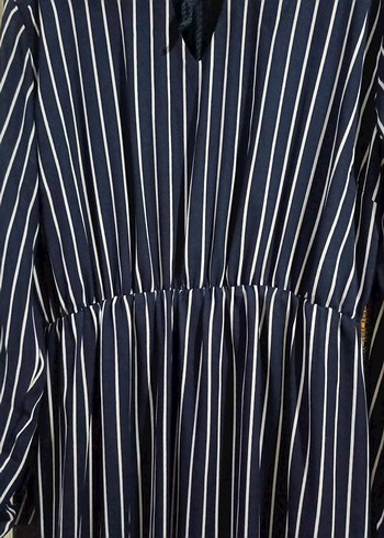 Çizgili V Yaka Uzun Kadın Elbise - Görsel 2