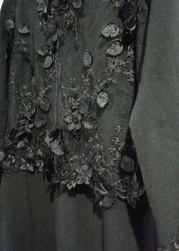 Uzun Siyah Gotik Nakışlı Kadın Elbise - Görsel 4