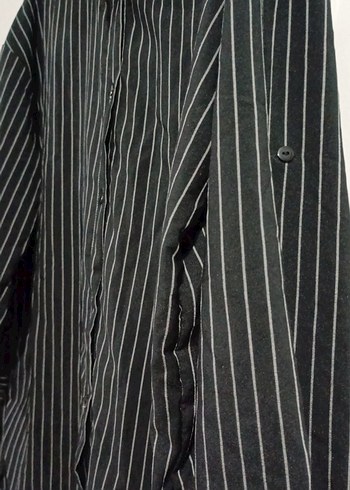 Düğmeli Siyah Çizgili Uzun Kollu Kadın Gömlek - Görsel 3