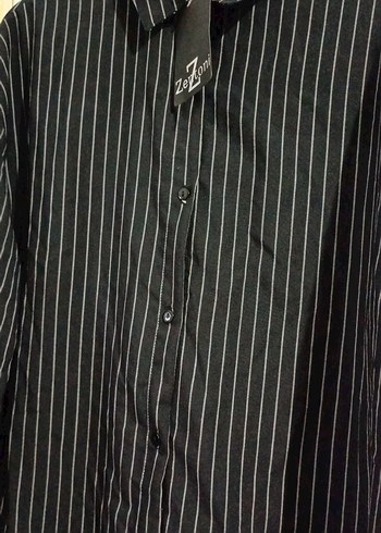 Düğmeli Siyah Çizgili Uzun Kollu Kadın Gömlek - Görsel 2