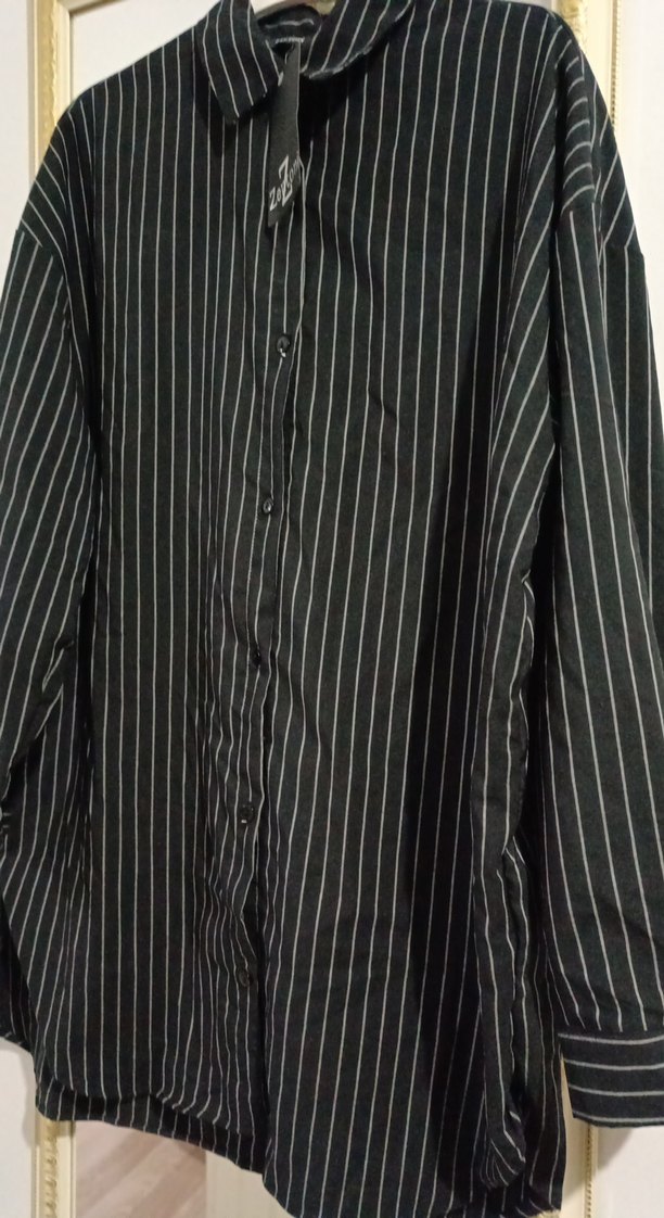 Düğmeli Siyah Çizgili Uzun Kollu Kadın Gömlek - Görsel 4