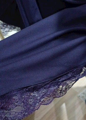 Klasik Mor Uzun Kolsuz Kuşaklı jile Elbise - Görsel 5