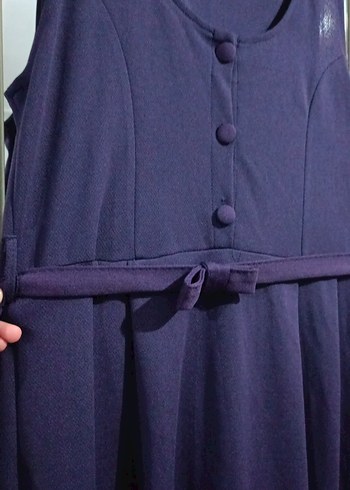 Klasik Mor Uzun Kolsuz Kuşaklı jile Elbise - Görsel 4