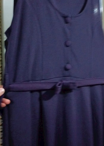 Klasik Mor Uzun Kolsuz Kuşaklı jile Elbise - Görsel 3