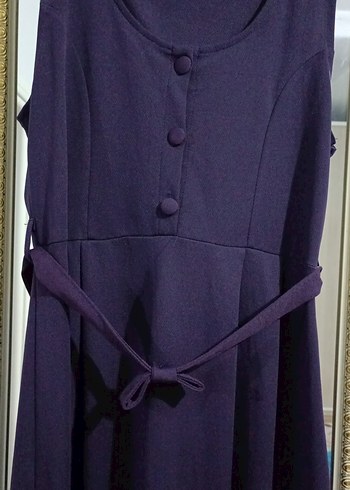 Klasik Mor Uzun Kolsuz Kuşaklı jile Elbise - Görsel 2