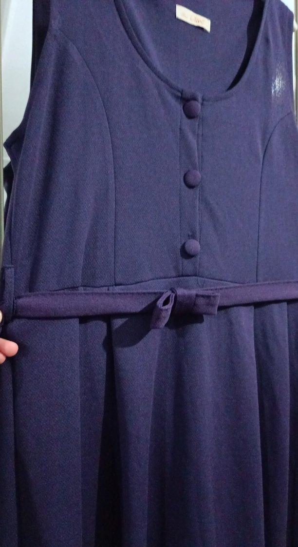 Klasik Mor Uzun Kolsuz Kuşaklı jile Elbise - Görsel 4