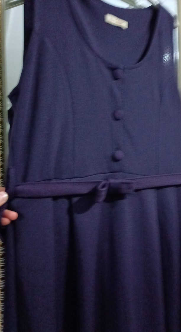 Klasik Mor Uzun Kolsuz Kuşaklı jile Elbise - Görsel 3