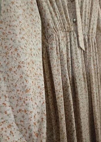 Uzun Kollu Bej Bohem Elbise - Görsel 4