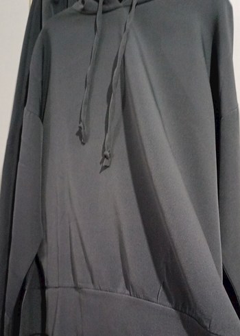 Gri Uzun Kollu Salaş Sweatshirt etekli takım - Görsel 2