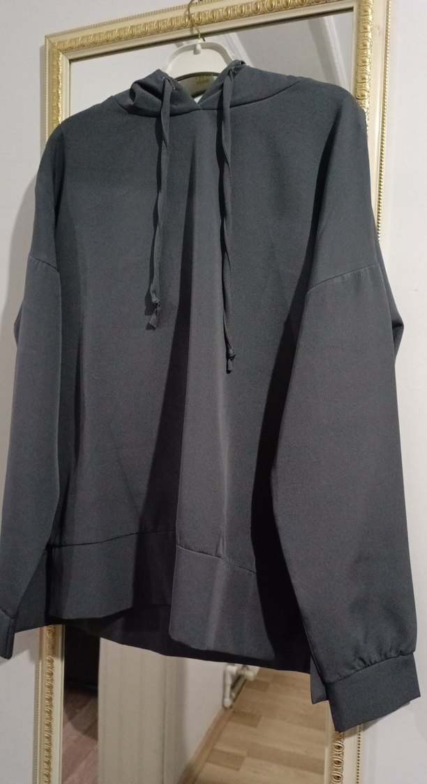 Gri Uzun Kollu Salaş Sweatshirt etekli takım - Görsel 4