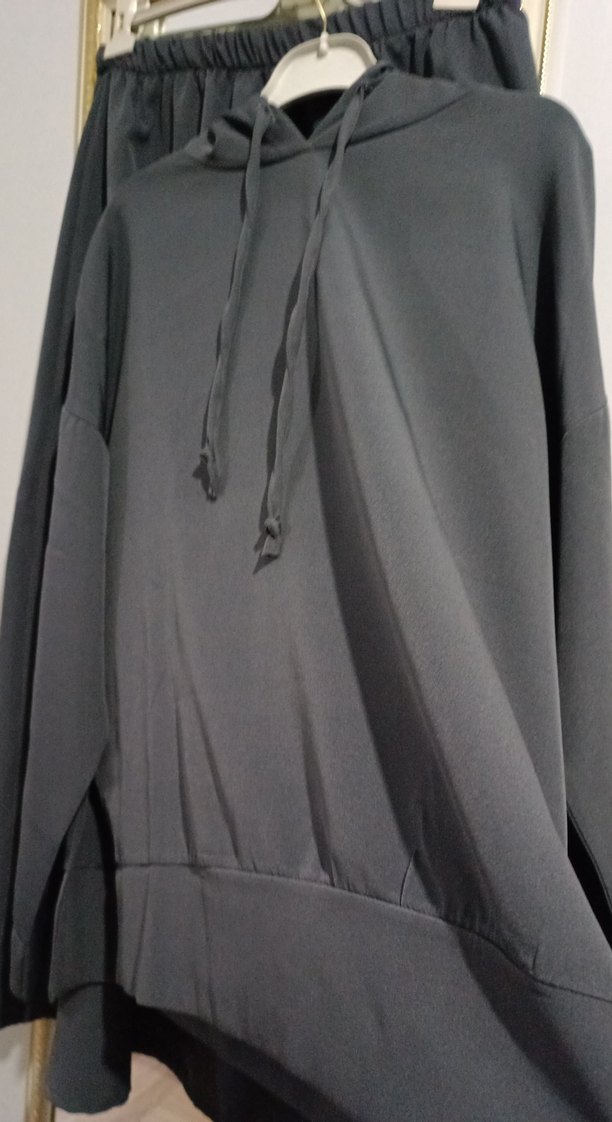 Gri Uzun Kollu Salaş Sweatshirt etekli takım - Görsel 2