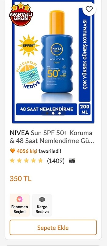 Beden Renk Nivea Sun Güneş Kremi 50+