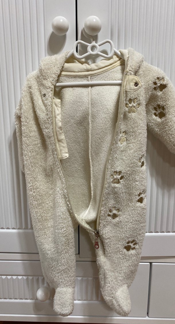 Beyaz Peluş Bebek Tulum - Kürklü Detaylı - Görsel 2