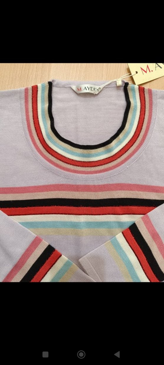 Çok Renkli Çizgili Kadın Triko Kazak - Görsel 2