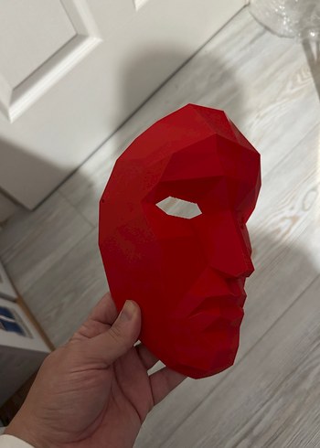 Kırmızı Geometrik Yüz Maskesi - Görsel 5