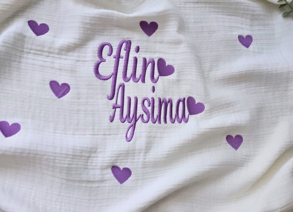 isim nakışlı müslin Bebek Battaniyesi, örtüsü - Görsel 2