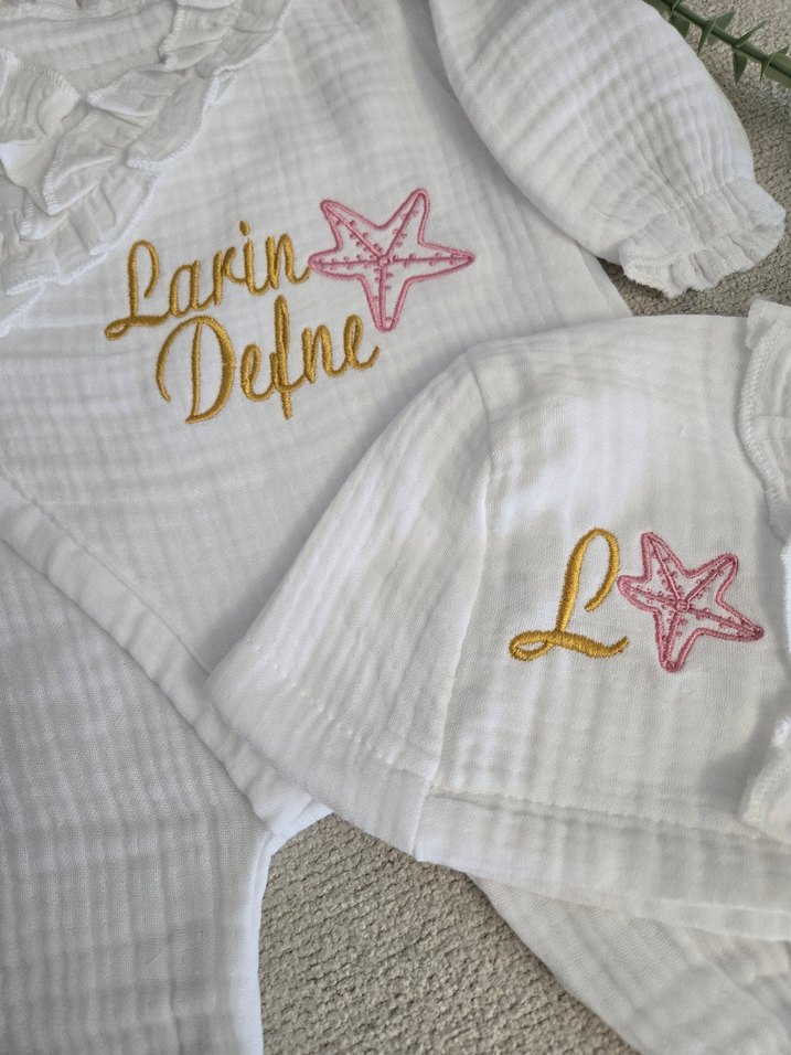 müslin nakışlı hastane çıkış seti - Görsel 3