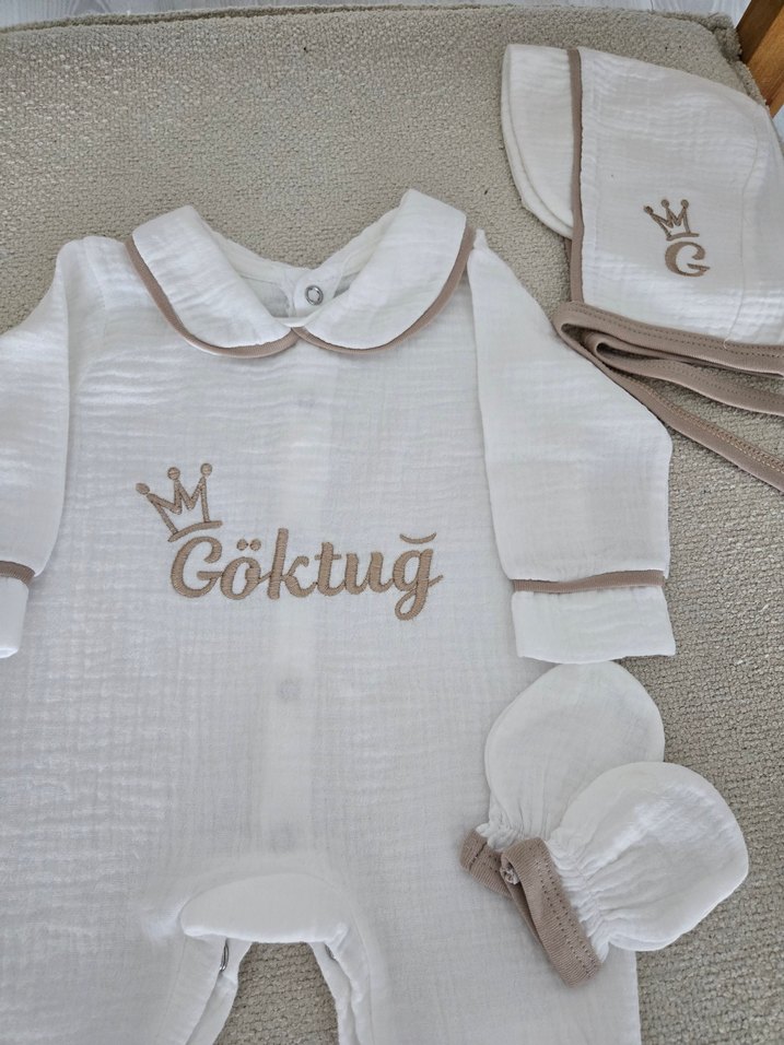 isim nakışlı biyeli hastane çıkış seti - Görsel 2
