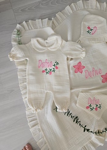 isim nakışlı hastane çıkış tam set 5li set - Görsel 3