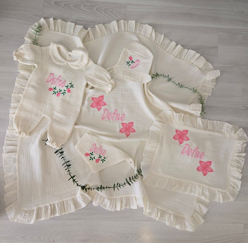 isim nakışlı hastane çıkış tam set 5li set - Görsel 2