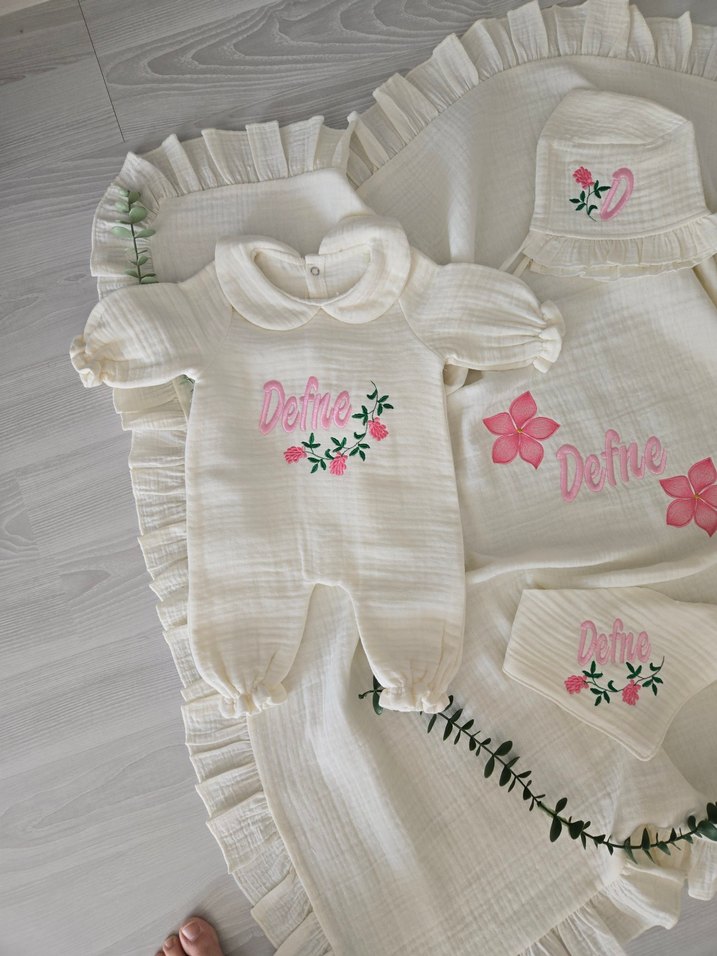 isim nakışlı hastane çıkış tam set 5li set - Görsel 3