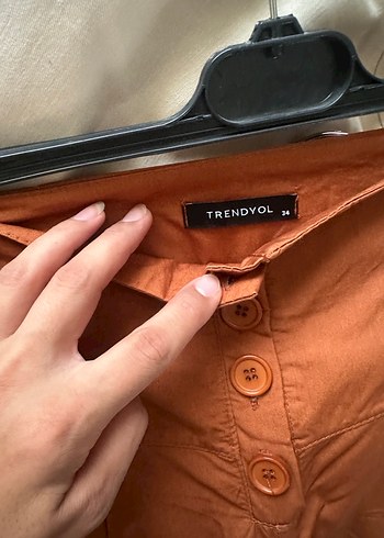 xs Beden camel Renk Düğmeli Bohem Rahat Kesim Kadın Pantolon