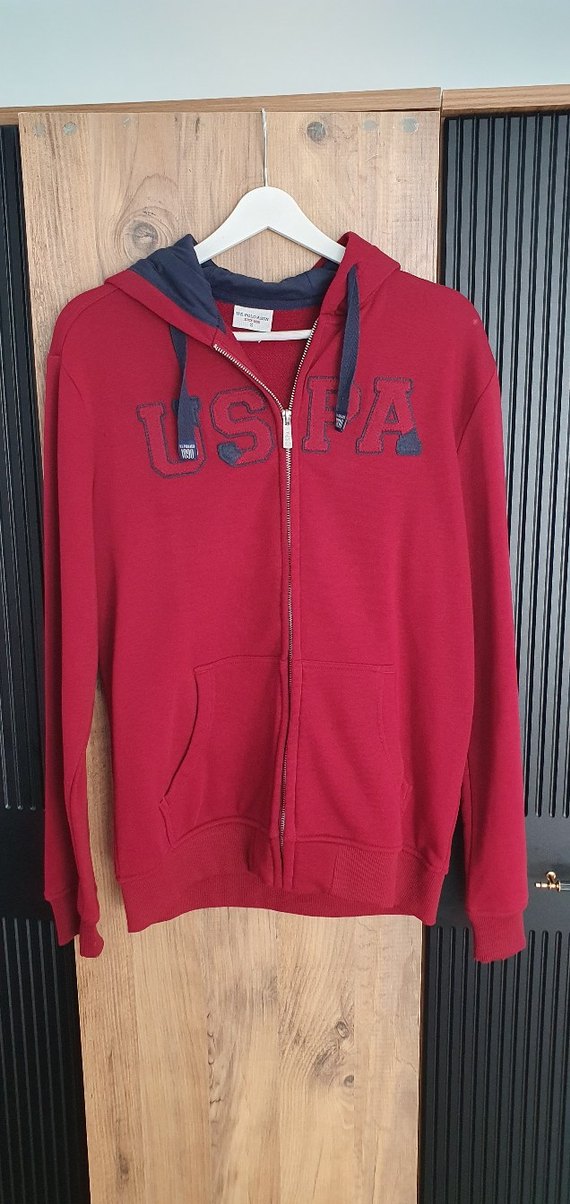 Kırmızı Kapüşonlu Fermuarlı Erkek Sweatshirt - Görsel 2