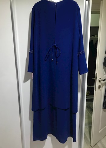 Nakışlı Lacivert Uzun Kadın Elbise - Görsel 4