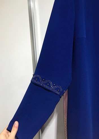 Nakışlı Lacivert Uzun Kadın Elbise - Görsel 5