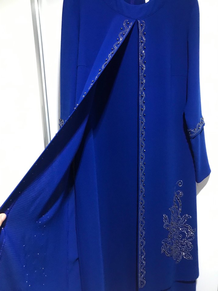 Nakışlı Lacivert Uzun Kadın Elbise - Görsel 3