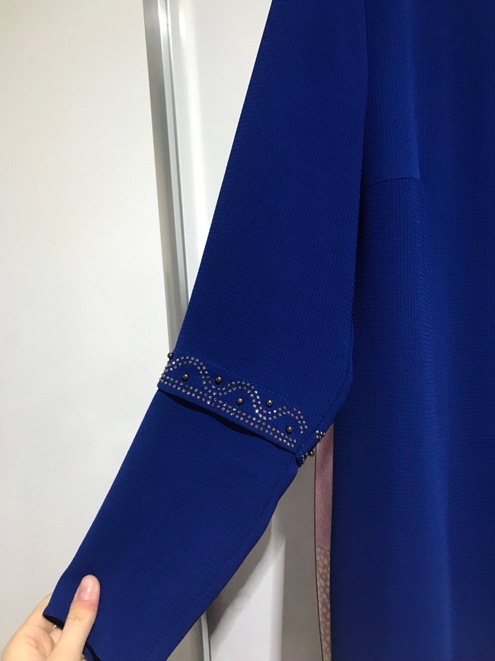 Nakışlı Lacivert Uzun Kadın Elbise - Görsel 5