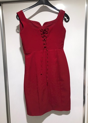 Kırmızı V Yaka Mini Abiye Elbise - Görsel 2