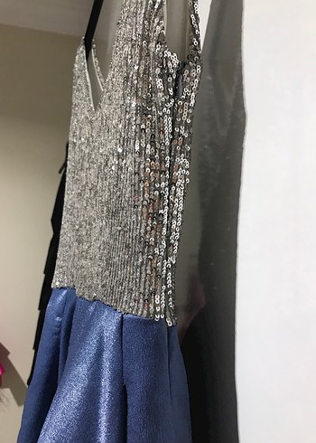 Mavi Parlak Mini Abiye Elbise - Görsel 5