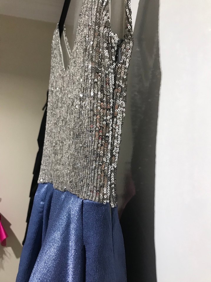 Mavi Parlak Mini Abiye Elbise - Görsel 5