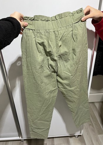 Kemer Detaylı Bol Kesim Keten Pantolon - Görsel 3